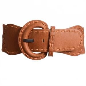 NEW LETO women's distressed wide stitch elastic belt in camel brown